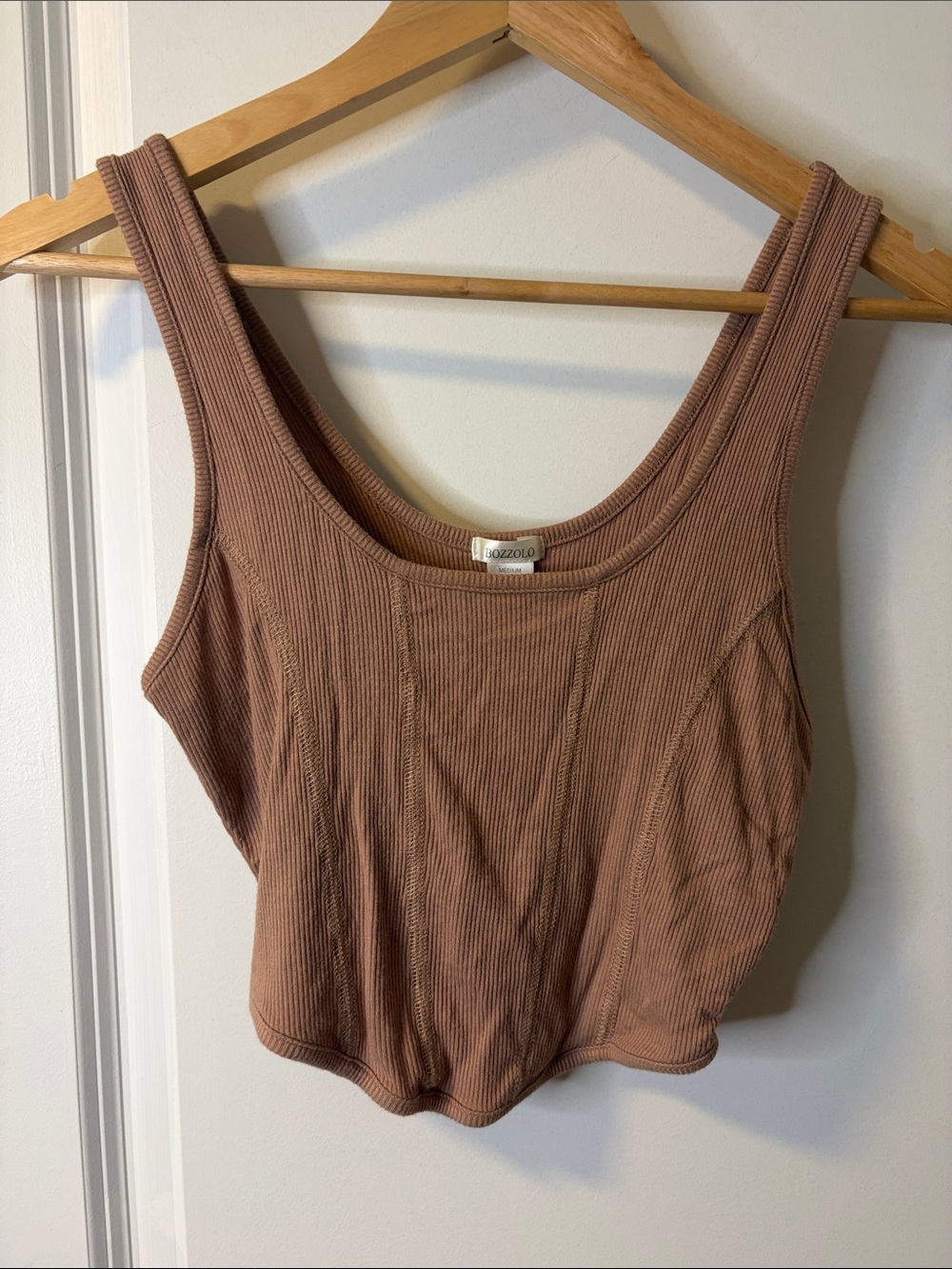 Bozzolo Ribbed Scoop Tank Top - Mauve Brown